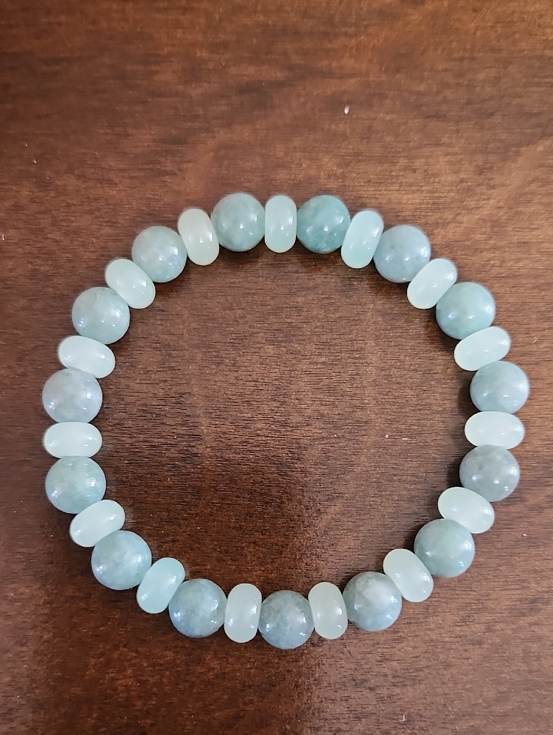 Handmade Burmese Jade And White Beaded Bracelet